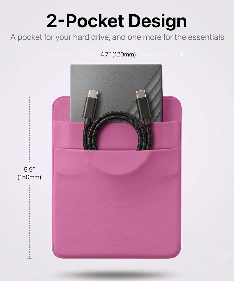 جيب لاصق ذو جيبين للكمبيوتر المحمول، متوافق مع HDD خارجي 2.5 بوصة، SSD، ماوس ماجيك، كابل USB والمزيد - وردي - Image 2