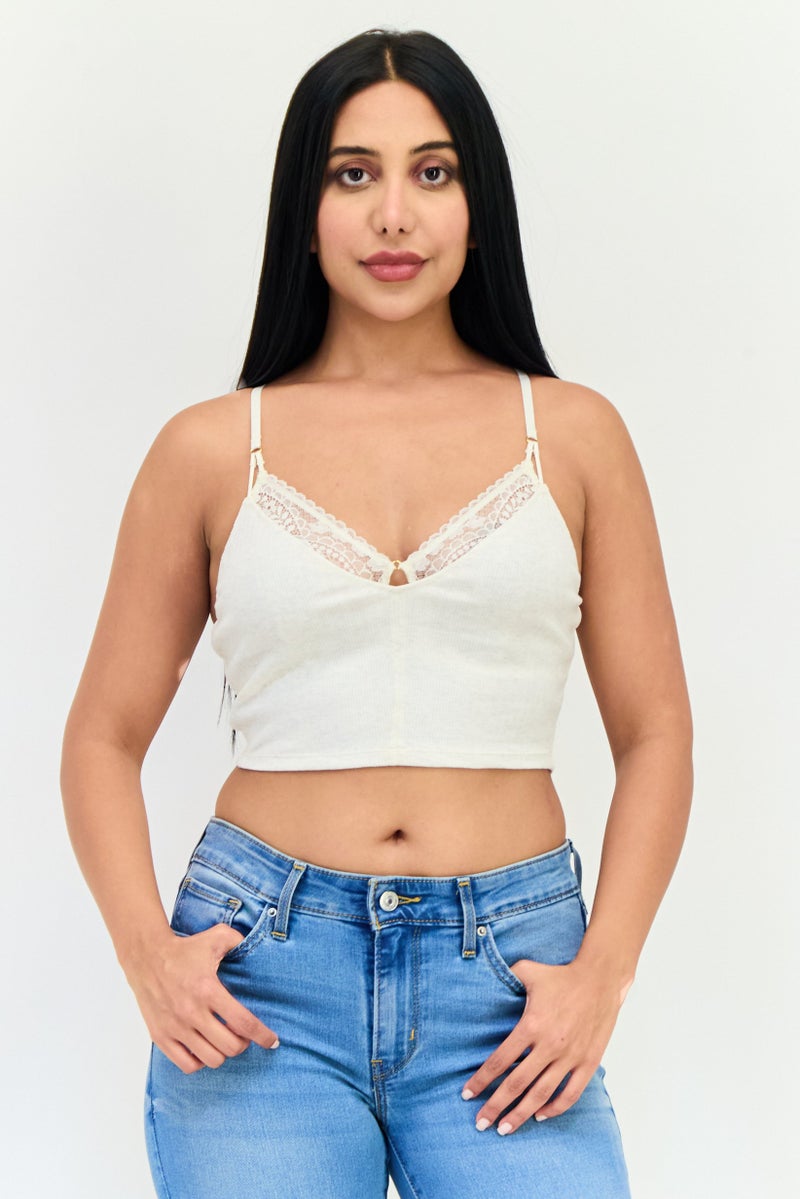 Aerie Women V Neck Sleeveless Solid Tank Top, Off White  - Image 1