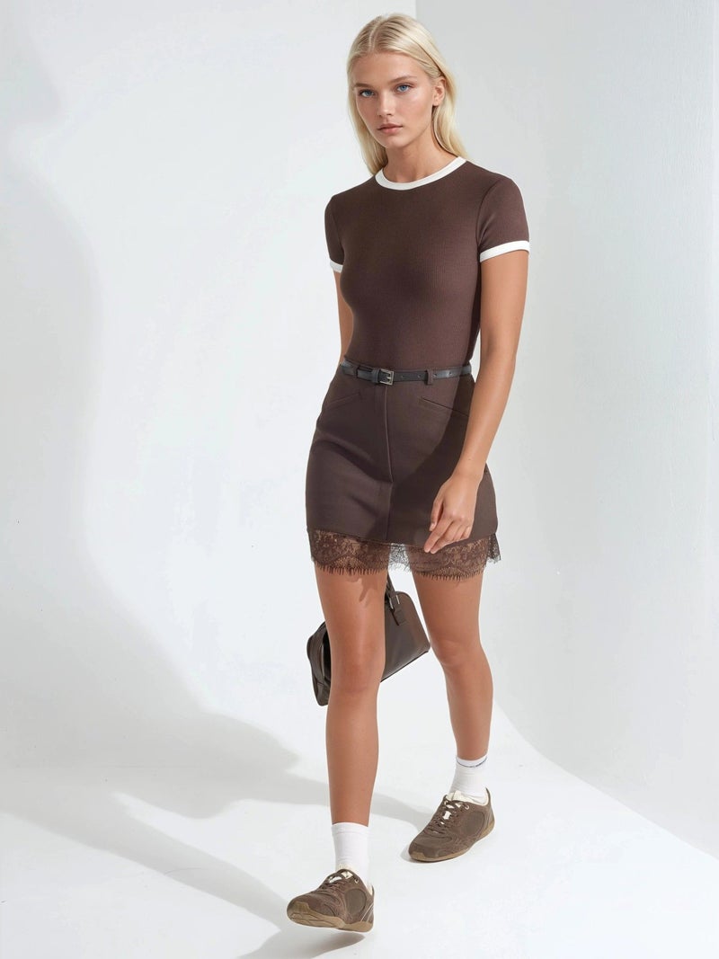 Qustyle QU STYLE High Waist Mini Lace Detail Skirt - Image 5