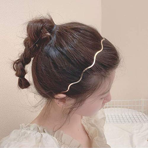 Aeyistry Retro Simplicity Metal Big Wave Line Hair Hoop Wavy Headbands Gold Metal Hair Accessories Multi-Use Headbands Bandeau Fashion Headband - Image 5