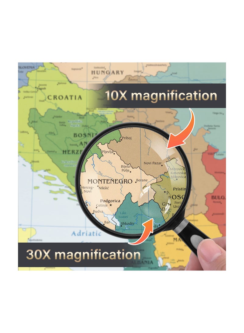 10X 30X Handheld Magnifier with Shatterproof Lens Safe Non-Slip Soft Grip Ideal for Seniors Kids Insect Observation Nature Exploration Silver - Image 5