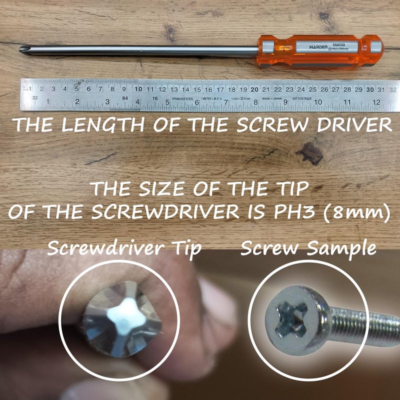 Harden PH3 Size Phillips Type Magnetic Screwdriver 200MM, Forged from Chrome Vanadium Steel, Transparent Handle - 550233 - Image 2