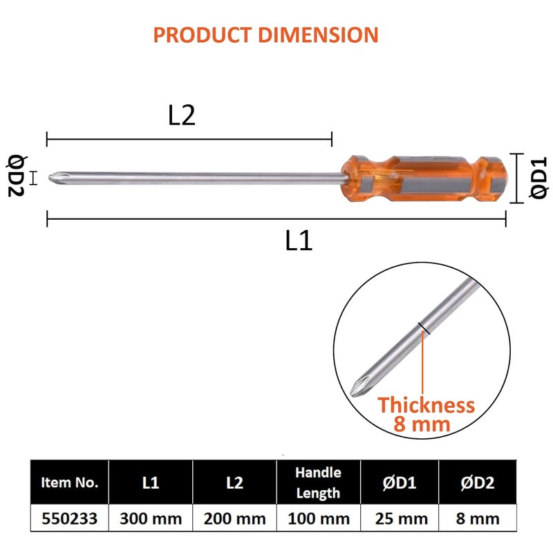 Harden PH3 Size Phillips Type Magnetic Screwdriver 200MM, Forged from Chrome Vanadium Steel, Transparent Handle - 550233 - Image 3