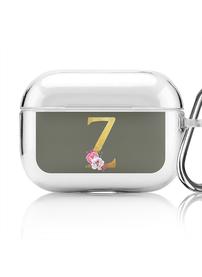 Stylizedd - Classic Clear printed Case for Apple Airpods Pro Soft TPU Gel Thin Transparent Flexible Cover - Custom Monogram Initial Letter Floral Pattern Alphabet - Z (Olive Green ) - Image 1