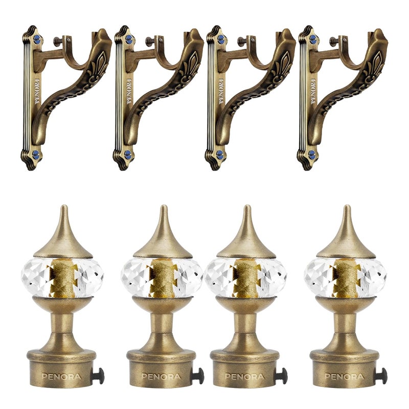 PENORA Aluminium Crystal Diamond Curtain Brackets Curtain Pipe Holder Curtain Knobs Combo for Window & Door Curtain Rod Holder Set, Curtain Rod End Cap (4 Pcs Curtain Holder, 4 Pcs Curtain Finials) - Image 1