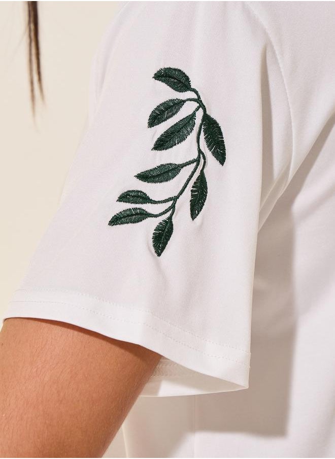 Take Two Round Neck Embroidered Sleeve Detail T-Shirt  - Image 3