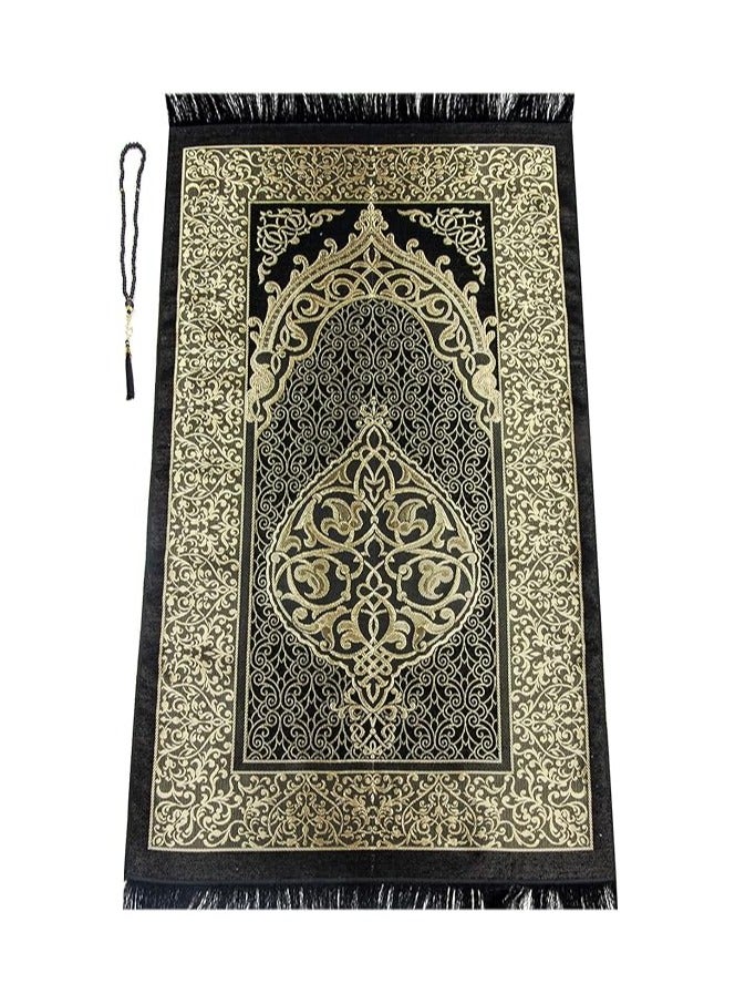 Muslim Prayer Rug and Beads with Elegant Slub Fabric Bag | Janamaz | Sajadah | Soft Islamic Prayer Rug | Islamic Gifts | Prayer Carpet Mat, Taffeta Fabric, Black - Image 2