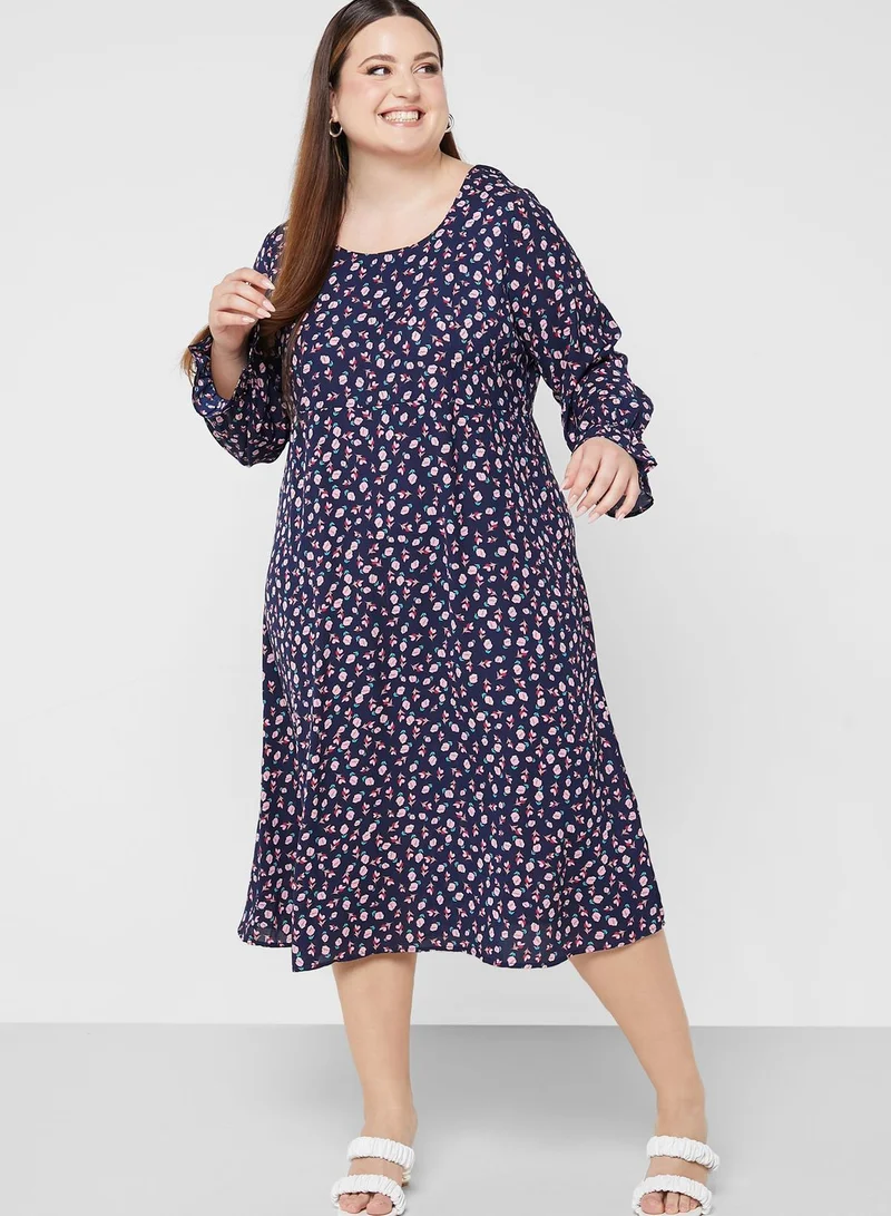 Ginger Plus Cuff Sleeve Printed Dress