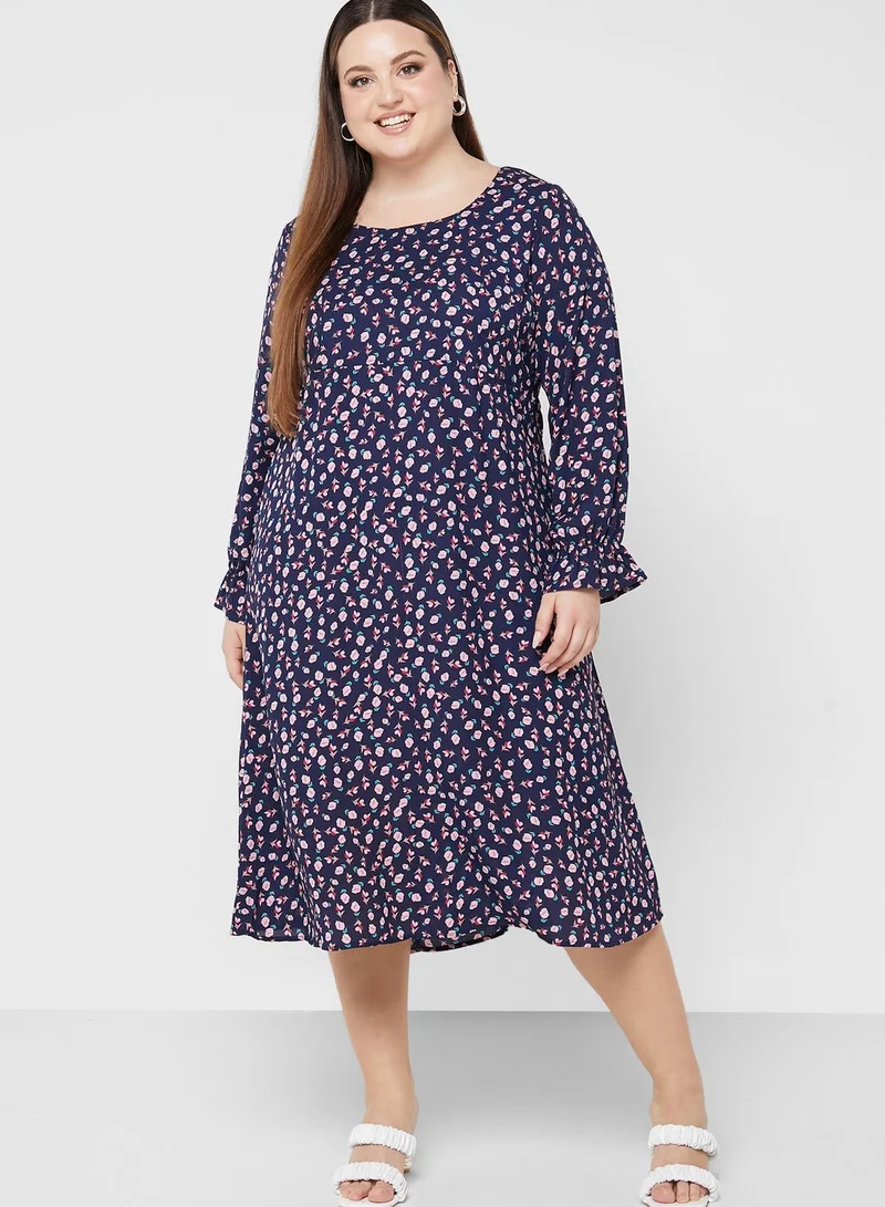 Ginger Plus Cuff Sleeve Printed Dress