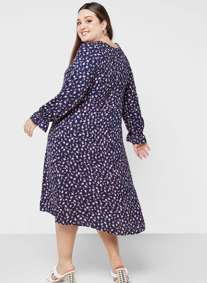 Ginger Plus Cuff Sleeve Printed Dress