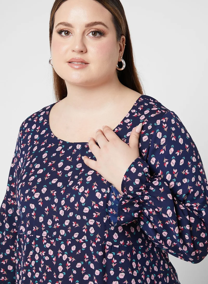 Ginger Plus Cuff Sleeve Printed Dress