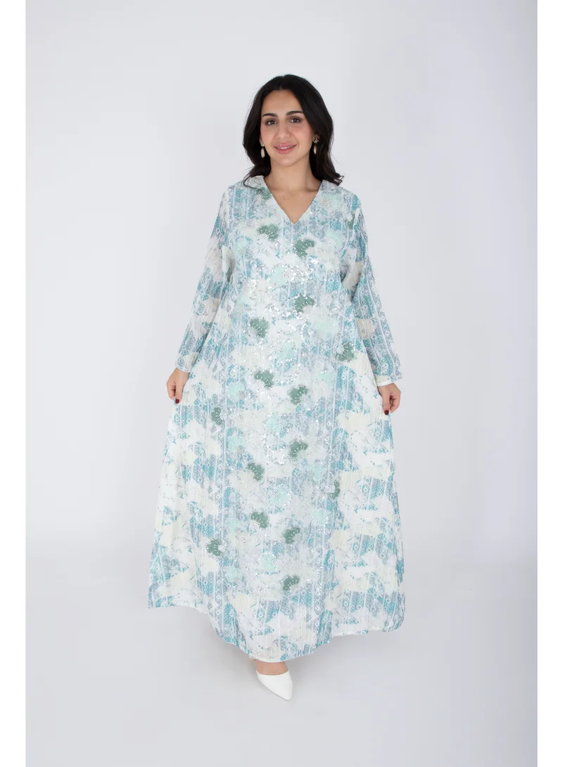 IKKXA Geometric Design Crystal Embroidery Jalabiya