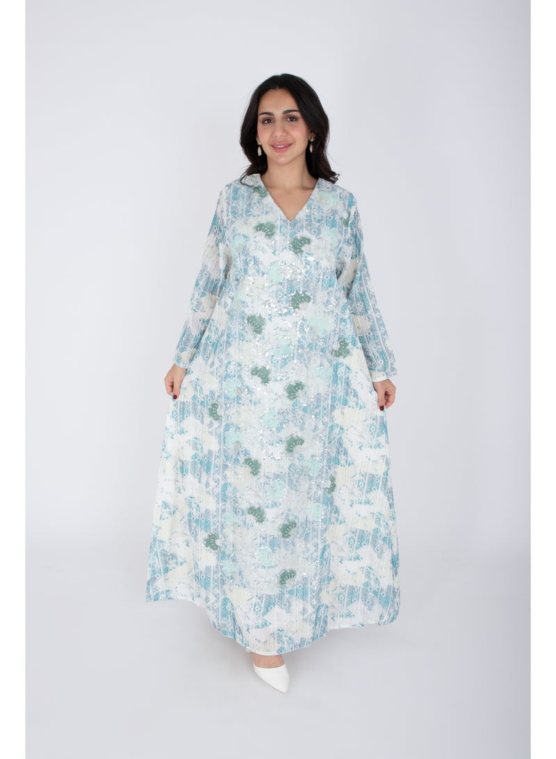 IKKXA Geometric Design Crystal Embroidery Jalabiya - Image 1