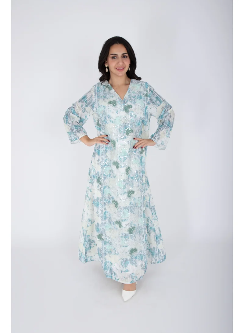 IKKXA  Geometric Design Crystal Embroidery Jalabiya  | Best Price UAE