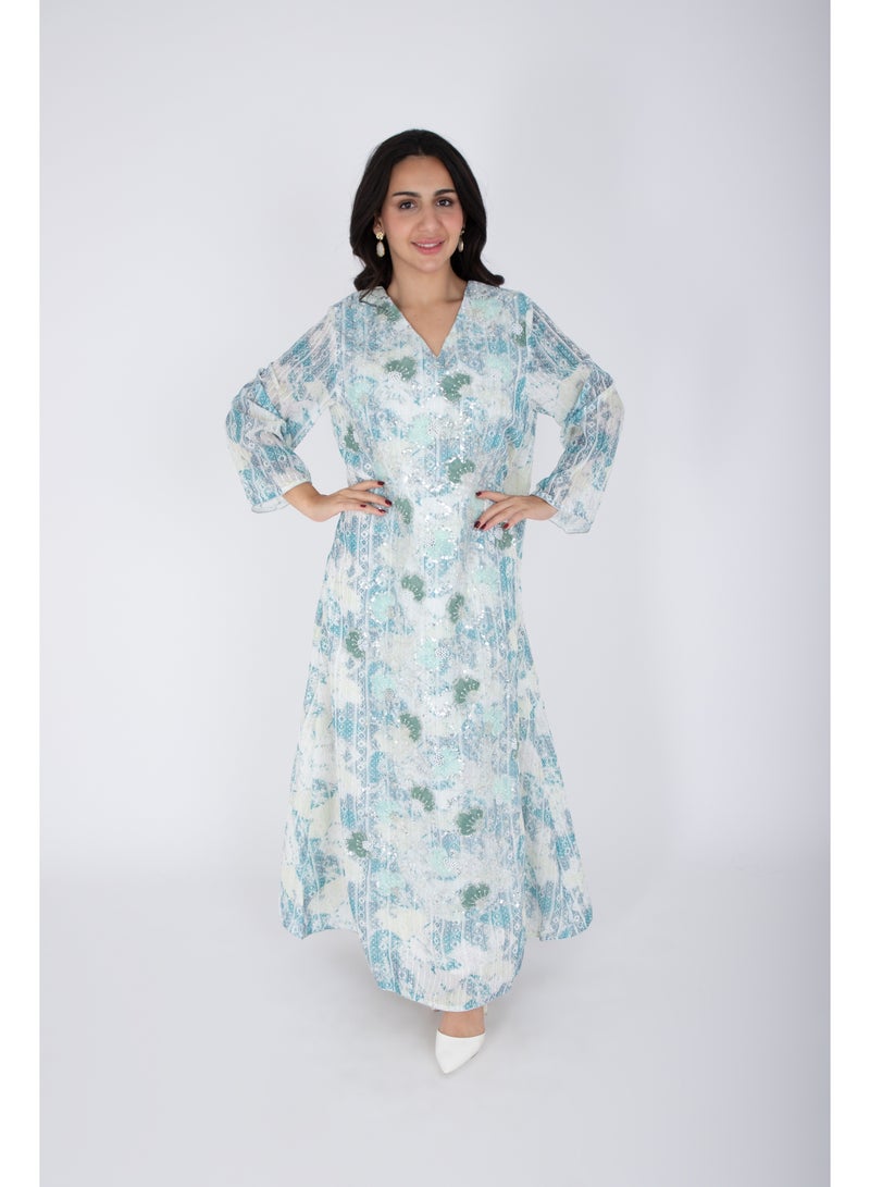 IKKXA Geometric Design Crystal Embroidery Jalabiya - Image 5