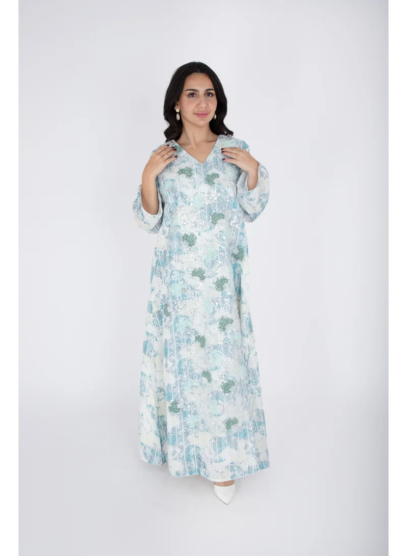 IKKXA  Geometric Design Crystal Embroidery Jalabiya  | Best Price UAE