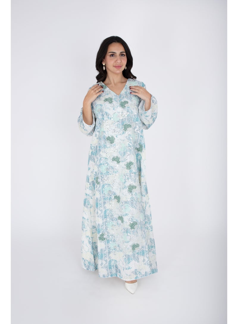 IKKXA Geometric Design Crystal Embroidery Jalabiya - Image 3