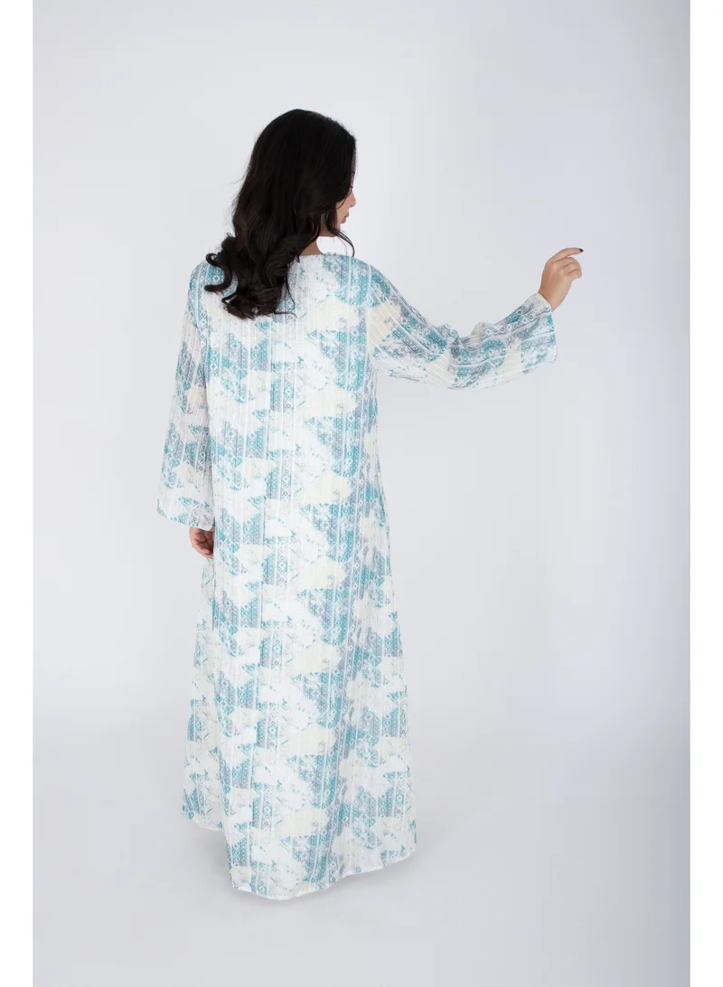 IKKXA  Geometric Design Crystal Embroidery Jalabiya  | Best Price UAE