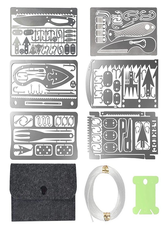 Hukado 9PCS Survival Card Multitool Camping Kit with Fishing Line Gear, Multipurpose Credit Card Wallet Portable Survival Tool with Felt Bag for Outdoor Fishing Hiking Hunting - Image 1