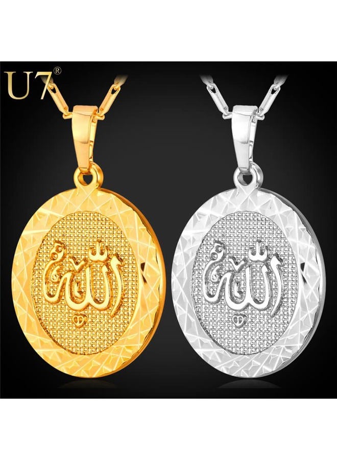 U7 Allah Pendant Necklace with Chain Platinum / 18K Gold Plated Muslim Jewelry Islamic Pendant, Medium, Copper, No Gemstone - Image 3