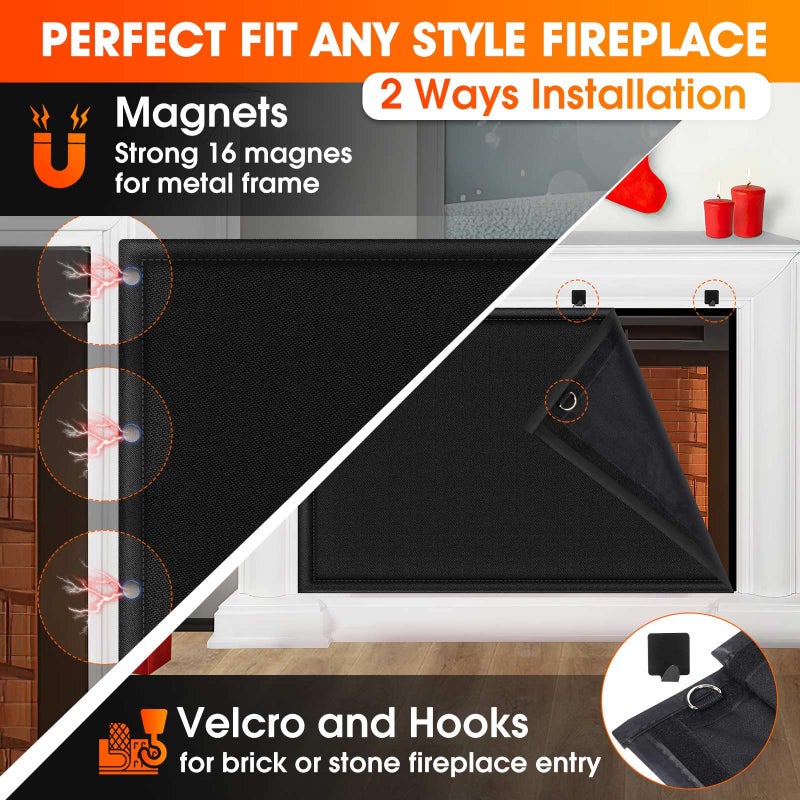 Cadara Fireplace Blocker Blanket Stops Heat Loss  Magnetic Fireplace Draft Stopper  Indoor Fireplace Draft Cover With Hook And Loop Tapes  Fireplace Cold Air Blocker Save Energy  Black 36"" W X 28"" H - Image 3
