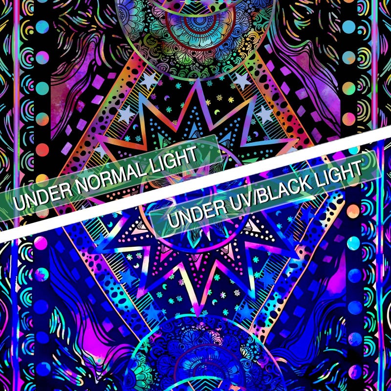 Fowocu Blacklight Sun and Moon Tapestry Glow in The Dark Neon Hippie Bohemian Tapestries for Bedroom Aesthetic UV Reactive Purple Celestial Tie Dye Tapestry Wall Hanging for Living Room Dorm (60'' Ã— 44'') - Image 4