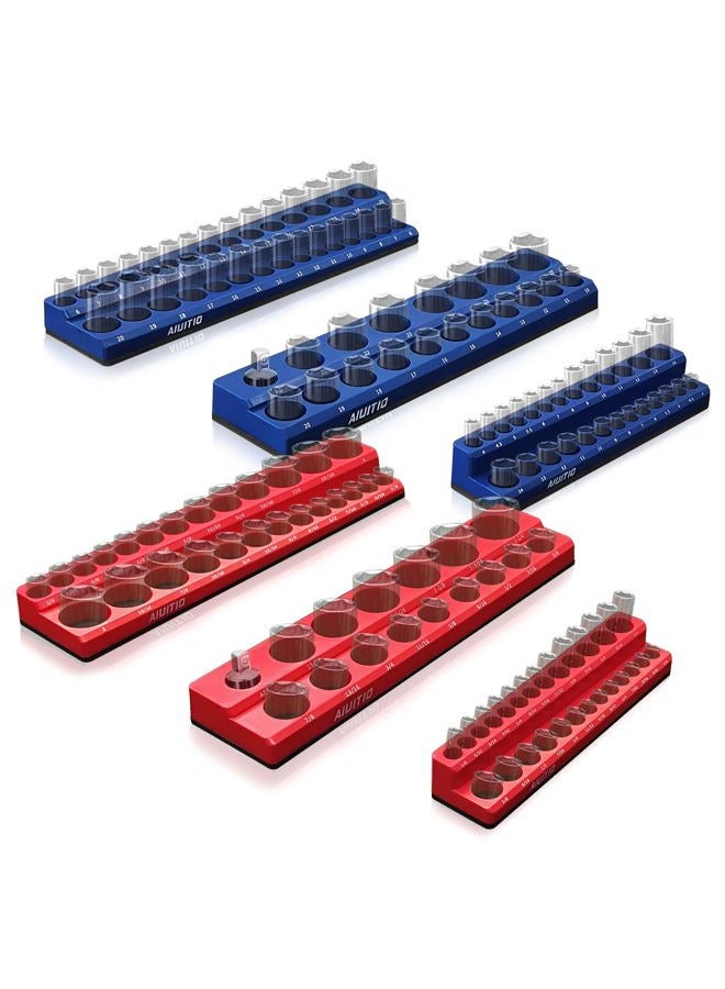 AIUITIO 6-Piece Magnetic Socket Organizer Set, Magnetic Socket Holder Includes 1/4", 3/8", 1/2" Drive Metric SAE Socket Trays, Holds 143 Pieces Standard and Deep Sockets(Socket not Included) - Image 1