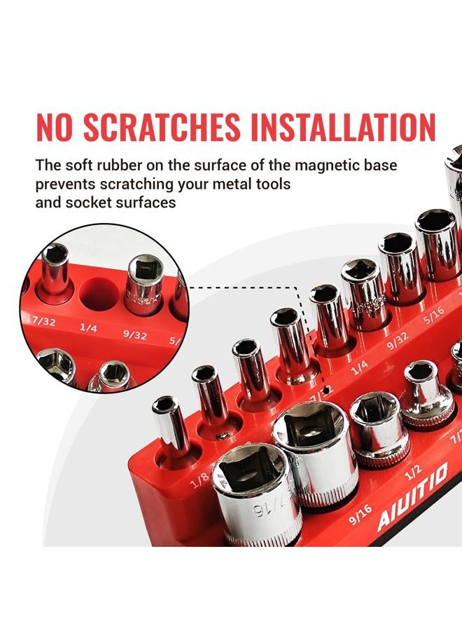 AIUITIO 6-Piece Magnetic Socket Organizer Set, Magnetic Socket Holder Includes 1/4", 3/8", 1/2" Drive Metric SAE Socket Trays, Holds 143 Pieces Standard and Deep Sockets(Socket not Included) - Image 3
