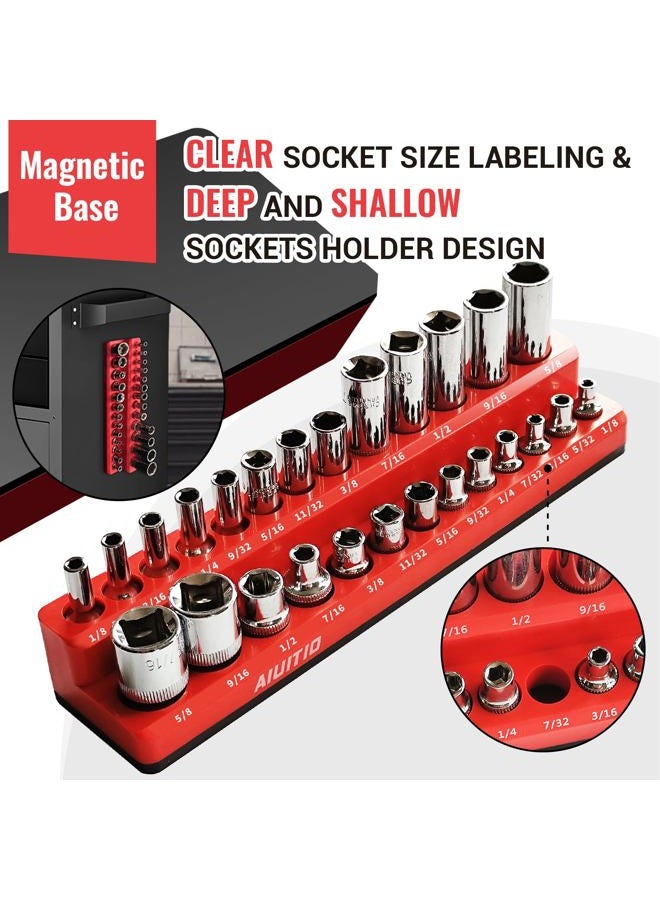 AIUITIO 6-Piece Magnetic Socket Organizer Set, Magnetic Socket Holder Includes 1/4", 3/8", 1/2" Drive Metric SAE Socket Trays, Holds 143 Pieces Standard and Deep Sockets(Socket not Included) - Image 2