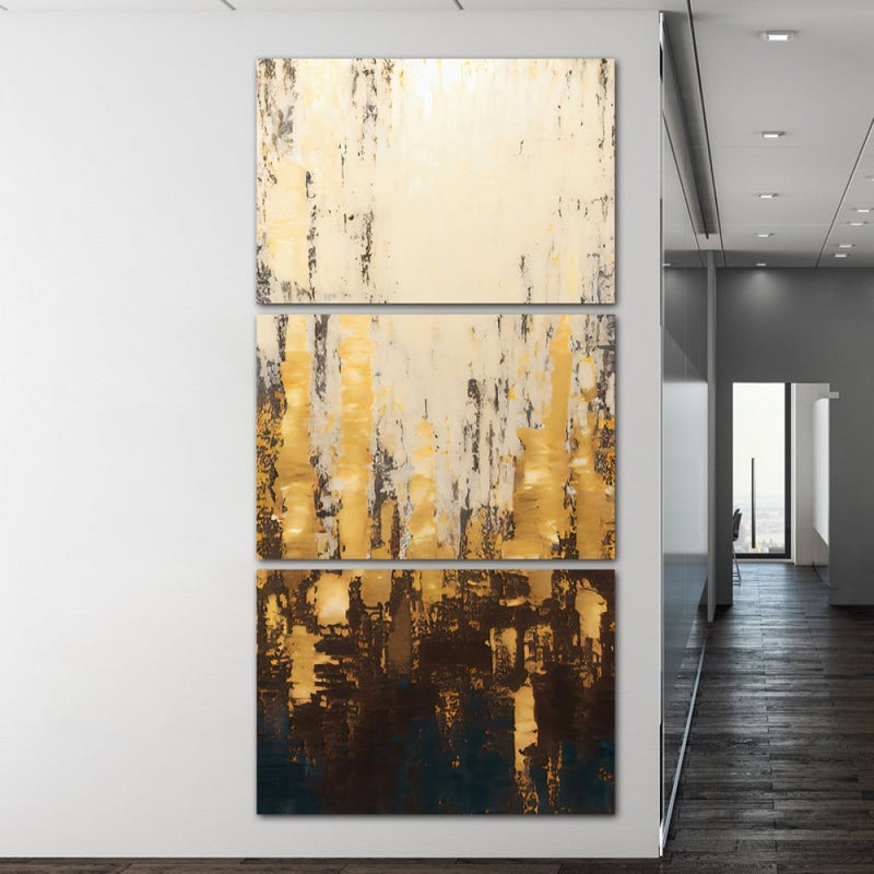 ماركتنا ثلاث لوحات قماشية بتصميم تجريدي مع برواز مجوف مقاس (90×40) ثلاث قطع - Image 1