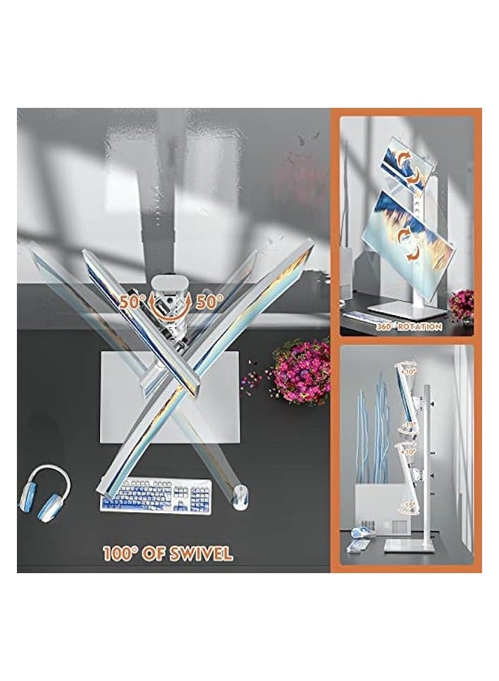 erorex Dual Monitor Stand - Vertical Stack Screen Free-Standing Monitor Riser Fits Two 13 to 34 Inch Screen with Swivel, Tilt, Height Adjustable, Holds One (1) Screen up to 20kg white - Image 2