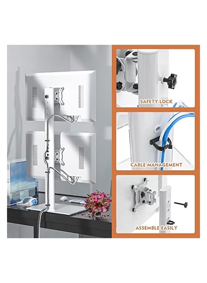 erorex Dual Monitor Stand - Vertical Stack Screen Free-Standing Monitor Riser Fits Two 13 to 34 Inch Screen with Swivel, Tilt, Height Adjustable, Holds One (1) Screen up to 20kg white - Image 3