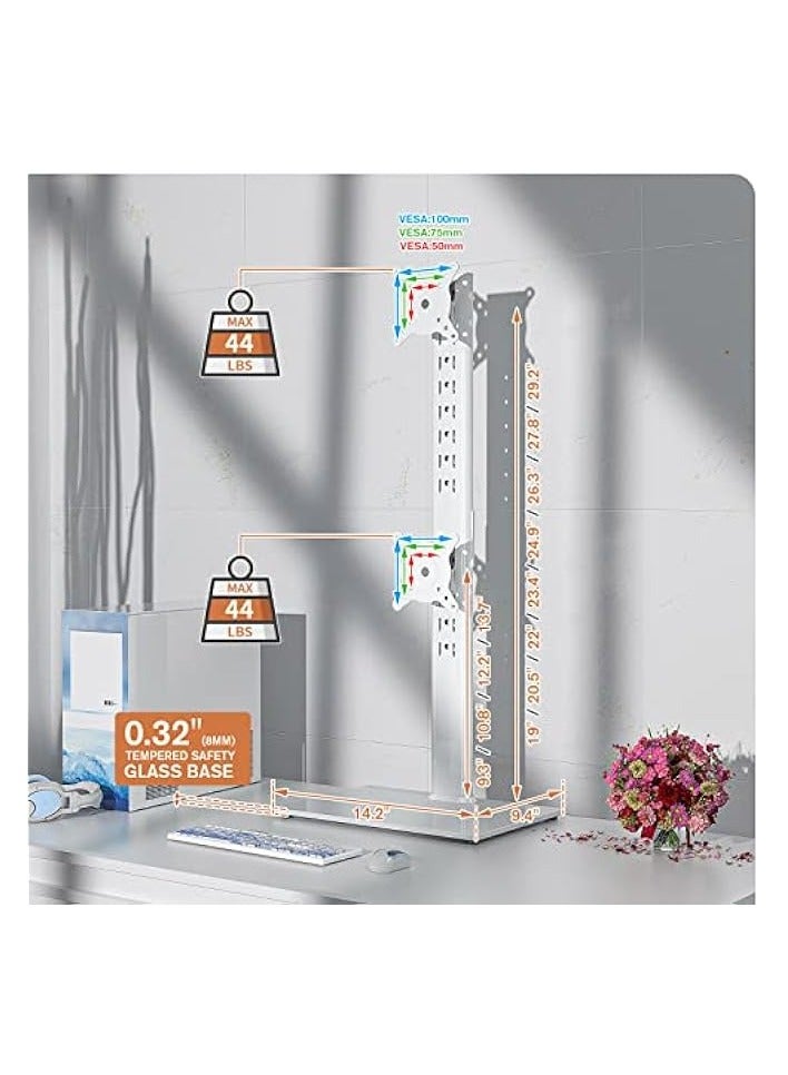 erorex Dual Monitor Stand - Vertical Stack Screen Free-Standing Monitor Riser Fits Two 13 to 34 Inch Screen with Swivel, Tilt, Height Adjustable, Holds One (1) Screen up to 20kg white - Image 5