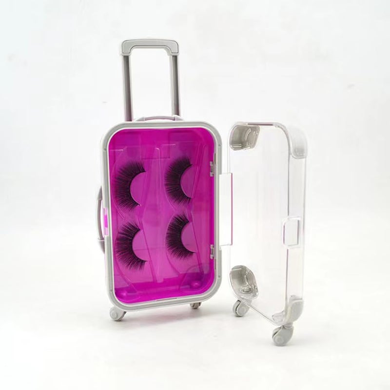 YiQiYi Fake Eyelash Organizer Case Eyelash Extension Mini Suitcase Lashes Organizer Packing Makeup Container Luaage Box for Women Travel 2 Eyelash Tray (Purple) - Image 3