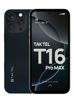 هاتف ذكي T16 Pro MAX يعمل بنظام Android، ذاكرة وصول عشوائي سعتها 12 جيجابايت وسعة تخزين 128 جيجابايت، وكاميرا مزدوجة بدقة 16 ميجابكسل وشاشة فائقة الوضوح FHD+ (أسود)