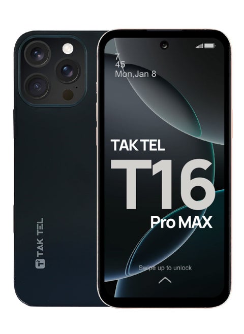 هاتف ذكي T16 Pro MAX يعمل بنظام Android، ذاكرة وصول عشوائي سعتها 12 جيجابايت وسعة تخزين 128 جيجابايت، وكاميرا مزدوجة بدقة 16 ميجابكسل وشاشة فائقة الوضوح FHD+ (أسود)