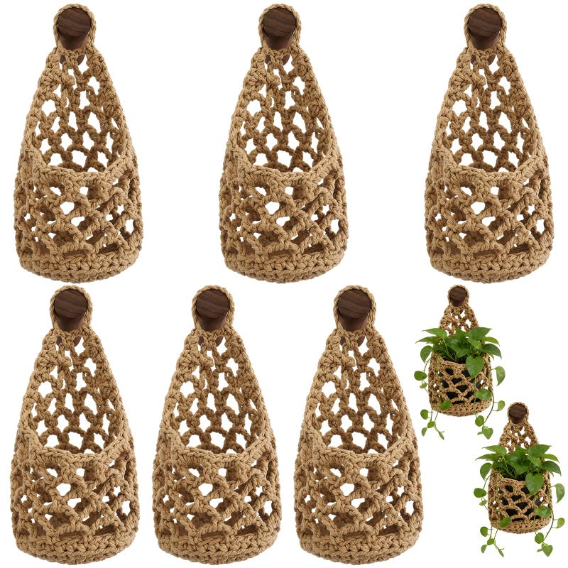 Teecyhooo 6 Pk Wall Planters for Indoor Macrame Plant Hanger Boho Wall Mounted Flower Baskets Hanging Planter Plants and Pots are Not IncludedLinen Color4 x 8 Inch - Image 2