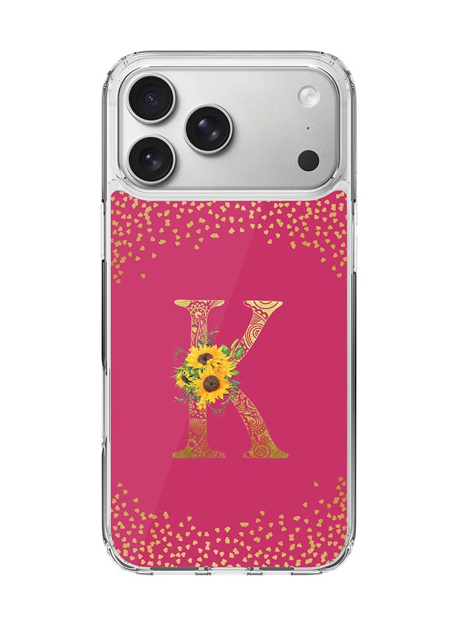 Stylizedd Classic Clear MagSafe Case for iPhone 17 Pro Max , Hybrid Soft Case Flexible Edges Anti Drop TPU PC Gel Thin Transparent Cover [ Designed for iPhone 17 Pro Max ] - Custom Monogram Initial Letter Floral Pattern Alphabet - K ( Deep Pink Rose )