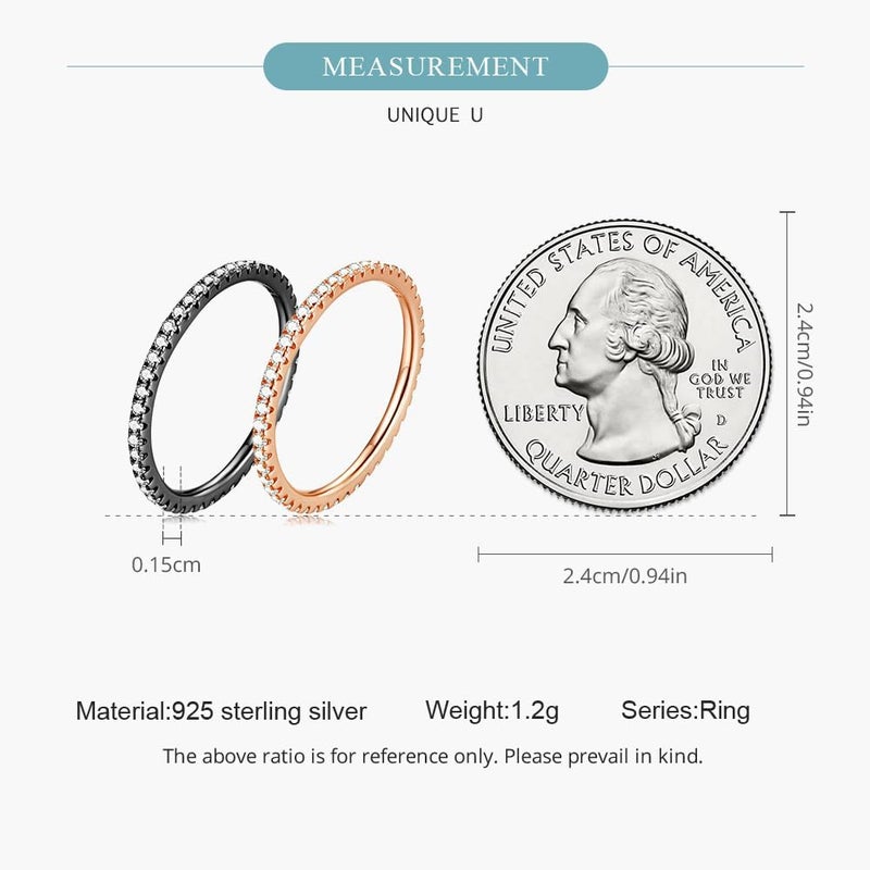 WOSTU 925 Sterling Silver Ring Eternity Cubic Zirconia Stackable Band Ring Tarnish Resistant Wedding Band for Women Men Multi Colors Statement Ring Comfort Fit Ring Gifts for 1.5mm Ring Size 10 Black - Image 5