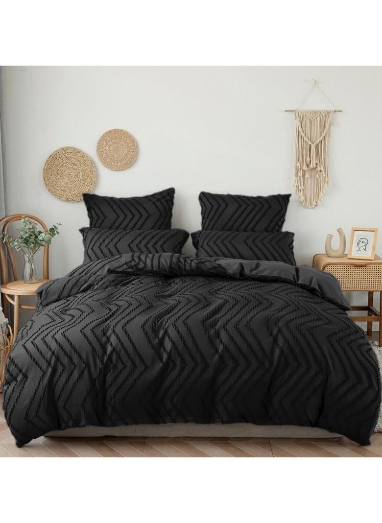 Comfy COMFY 6 PC KING SIZE COTTON GEOMETRIC DESIGN BLACK LUXURIOUS COMFORTER SET 