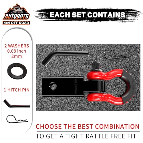 AUTOBOTS Tow Hitch Receiver 2", 45,000 Lbs Break Strength Shackle Hitch Receiver with 5/8" Hitch Pin, 3/4 D Ring Shackle, Towing Accessories for Truck Trailer Recovery Off-Road Red&Black - Image 2
