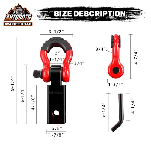 AUTOBOTS Tow Hitch Receiver 2", 45,000 Lbs Break Strength Shackle Hitch Receiver with 5/8" Hitch Pin, 3/4 D Ring Shackle, Towing Accessories for Truck Trailer Recovery Off-Road Red&Black - Image 4