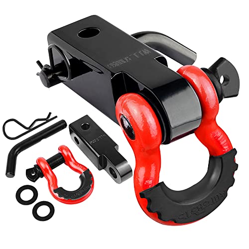 AUTOBOTS Tow Hitch Receiver 2", 45,000 Lbs Break Strength Shackle Hitch Receiver with 5/8" Hitch Pin, 3/4 D Ring Shackle, Towing Accessories for Truck Trailer Recovery Off-Road Red&Black - Image 1