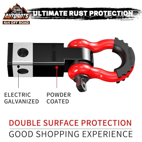 AUTOBOTS Tow Hitch Receiver 2", 45,000 Lbs Break Strength Shackle Hitch Receiver with 5/8" Hitch Pin, 3/4 D Ring Shackle, Towing Accessories for Truck Trailer Recovery Off-Road Red&Black - Image 3