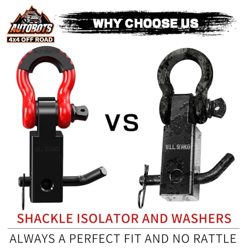 AUTOBOTS Tow Hitch Receiver 2", 45,000 Lbs Break Strength Shackle Hitch Receiver with 5/8" Hitch Pin, 3/4 D Ring Shackle, Towing Accessories for Truck Trailer Recovery Off-Road Red&Black - Image 5