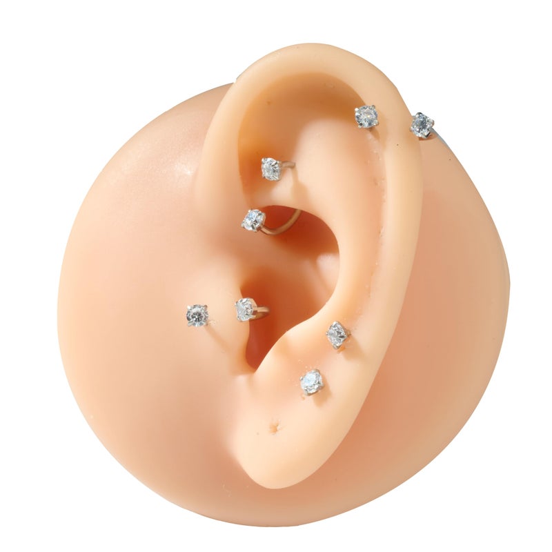 QWALIT Horseshoe Nose Ring 18g Double Gem Horse Shoe Nose Ring Hoop for Women Surgical Steel Half Hoop Earring Silver Tragus Earring Hoops Labret Lip Rings Helix Piercing Jewelry Septum Rings 18 gauge - Image 4