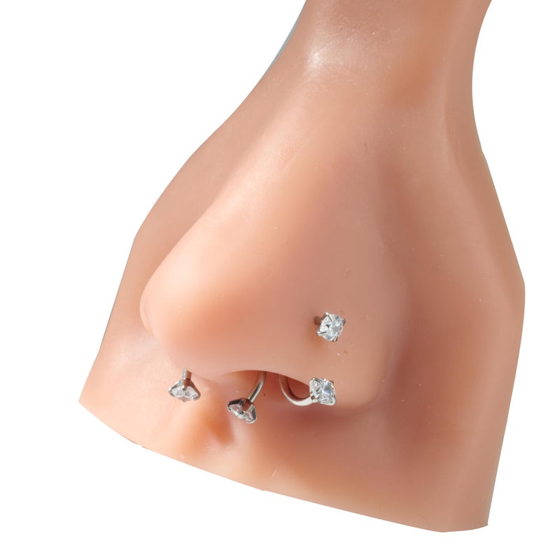 QWALIT Horseshoe Nose Ring 18g Double Gem Horse Shoe Nose Ring Hoop for Women Surgical Steel Half Hoop Earring Silver Tragus Earring Hoops Labret Lip Rings Helix Piercing Jewelry Septum Rings 18 gauge - Image 5