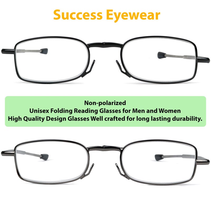 Success Eyewear Reading Glasses 2 Pair Black and Gunmetal Readers Compact Folding Glasses for Reading for Men and Women Case Included Bundle: Set of Black and Gunmetal With 2 Cases 1.25 - Image 3