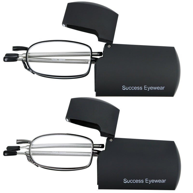 Success Eyewear Reading Glasses 2 Pair Black and Gunmetal Readers Compact Folding Glasses for Reading for Men and Women Case Included Bundle: Set of Black and Gunmetal With 2 Cases 1.25 - Image 2
