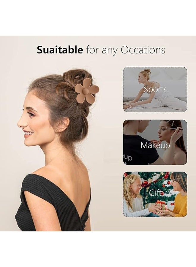 6 Pack 4.1 Inch Large Rectangle Hair Claw Clips, Matte Flower Hair Clips for Women Thin Thick Curly Hair, Non Slip Strong Hold Hair Catch Clamps Barrettes Headwear Accessories, Neutral Colors - Image 4